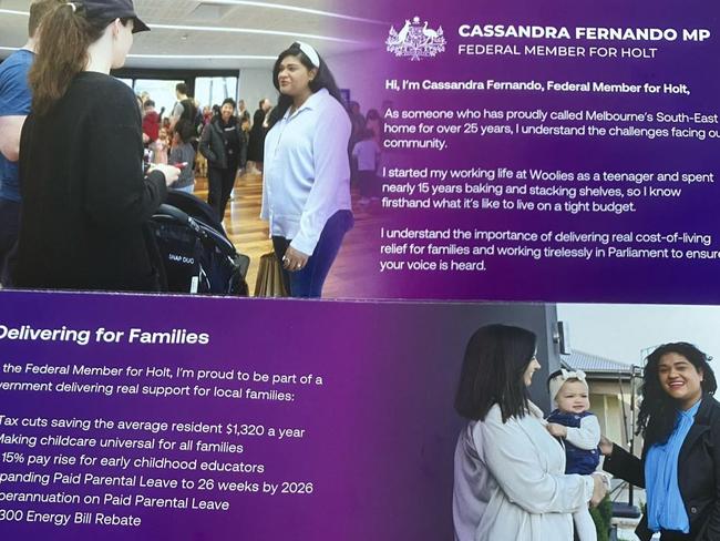 A purple flyer from Member for Holt Cassandra Fernando.