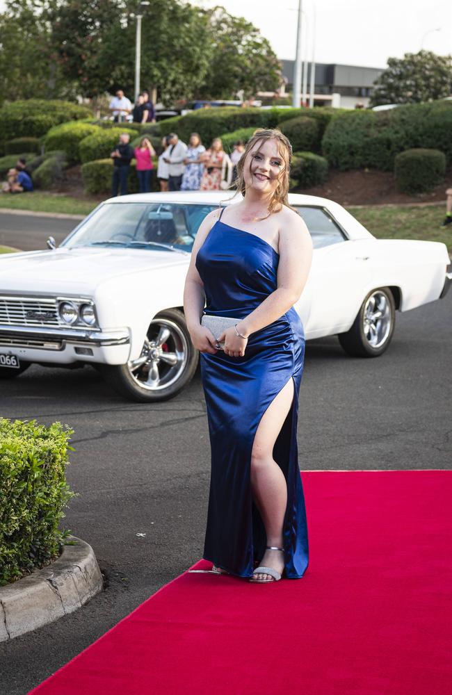 Rachel Williams arrives at Mary MacKillop Catholic College formal at Highfields Cultural Centre, Thursday, November 14, 2024. Picture: Kevin Farmer