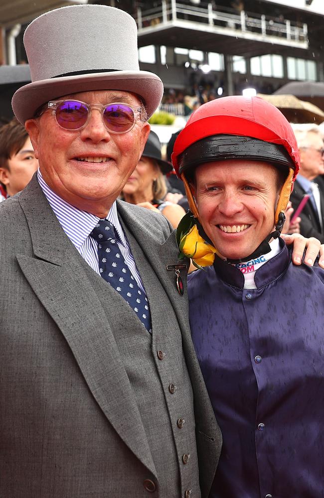 Lloyd Williams congratulates Kerrin McEvoy after his great ride. Picture: Getty Images