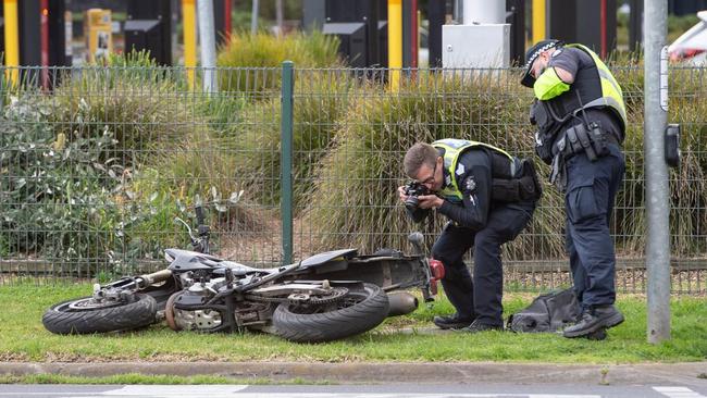 Police at the scene of the crash that led to the death of a man. Picture: Brad Fleet