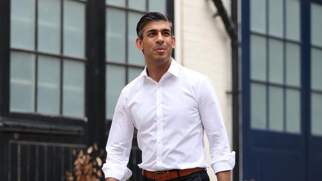 Early frontrunner Rishi Sunak leaves his London home on Saturday. Picture: Hollie Adams/Getty Images