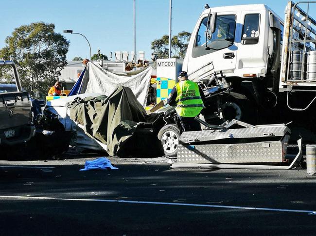 There were 11 vehicles involved in the fatal crash. Picture: Steve Hart/Twitter @SteveHart10News