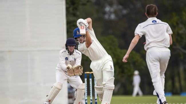 Flynn Thomasson batting for Churchie today, but he became a matchwinner with the ball after lunch by taking four wickets. (AAP Image/Richard Walker)