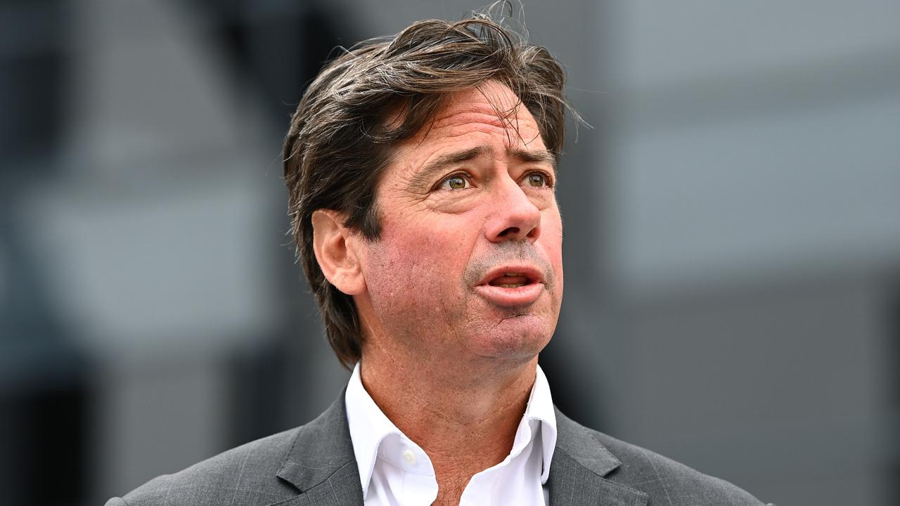 Gill McLachlan and the AFL hope better treatment of match officials on the big stage will lead to higher participation in umpiring at community level. Picture: Quinn Rooney/Getty Images