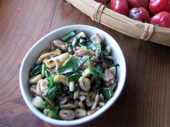 Chestnut and spring onion stir-fry. Picture: ELAINE REEVES