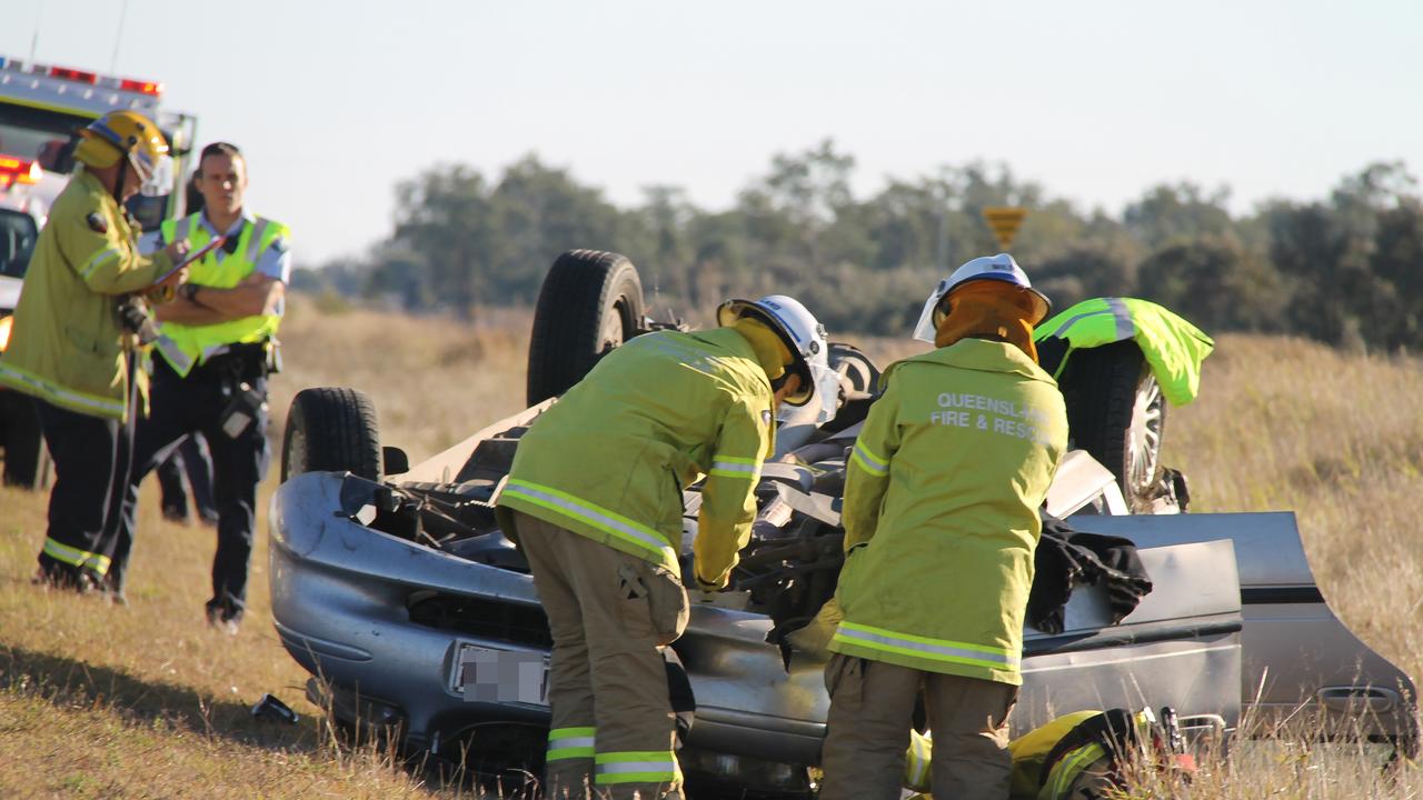 ROLLED: A car rolled off the Gregory Highway 10km out of Emerald on Thursday. Photo Kelly Butterworth / CQ News