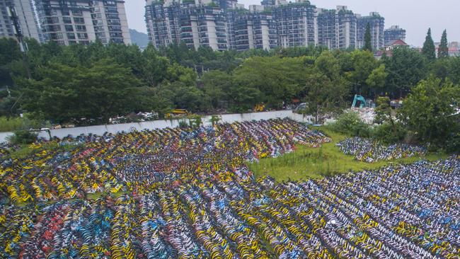 Thousands of sharing bicycles in Hangzhou. Picture: Getty Images