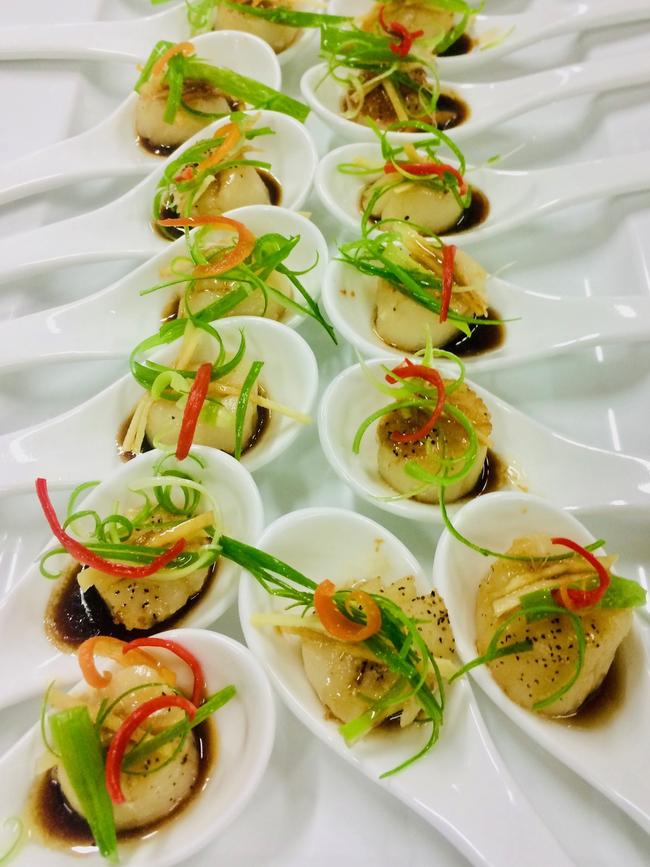 Her seared scallops with soy chilli and sesame dressing.