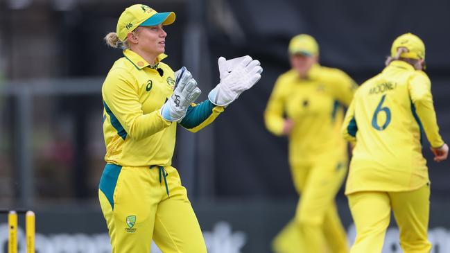 MELBOURNE, AUSTRALIA – OCTOBER 12: Alyssa Healy of Australia during game two of the women's One Day International series between Australia and the West Indies at Junction Oval on October 12, 2023 in Melbourne, Australia. (Photo by Asanka Ratnayake/Getty Images)