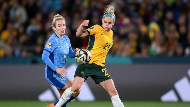 Ellie Carpenter was left ‘heartbroken’ after a series of costly errors in the Matildas defeat. Picture: Getty