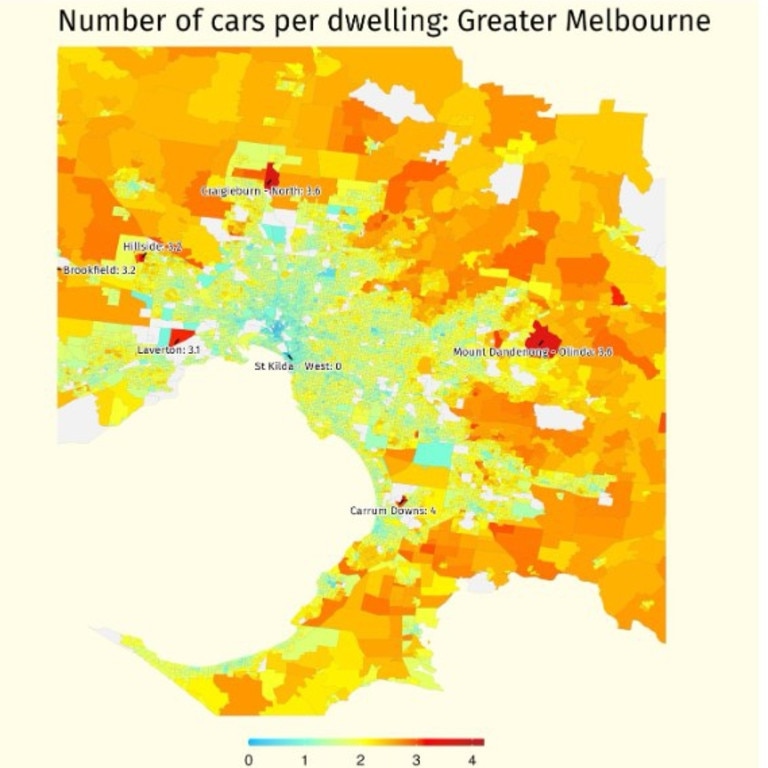 Greater Melbourne cars per dwelling.