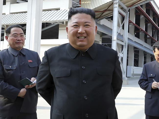 This photo supplied by the North Korean government apparently shows Kim visiting a fertiliser factory in Sunchon, Pyongyang. Picture: AP