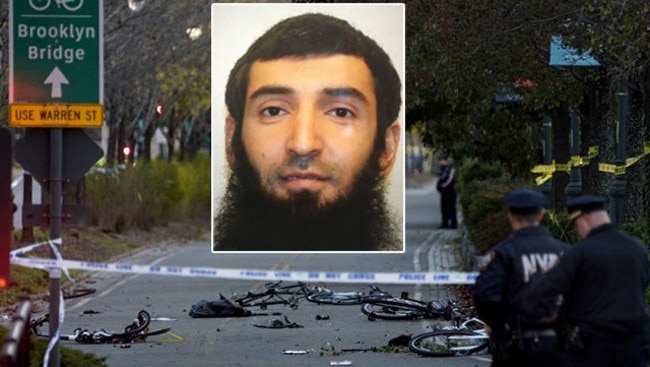 Uzbek citizen Sayfullo Saipov, 29 (inset) and carnage on the bike track.