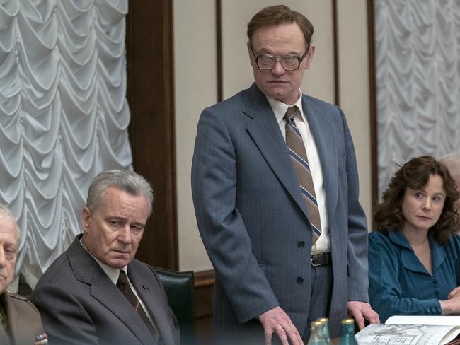 Jared Harris, standing, in a scene from Chernobyl. Picture: AP