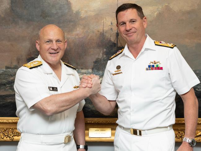 Admiral Michael Gilday with Australia’s Chief of Navy Mark Hammond. Picture: Supplied