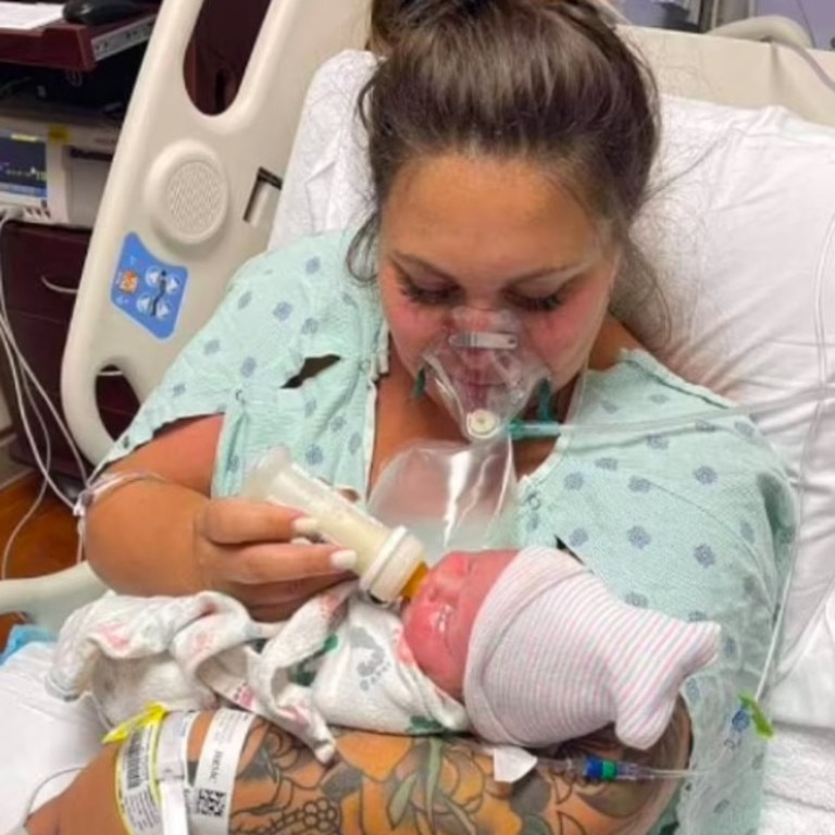 The first and only time Kristen McMullen would ever get to hold her baby daughter. Picture: GoFundMe