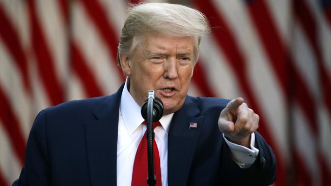 President Trump at his White House briefing on Monday. Picture: AP