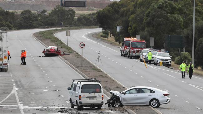 The Port River Expressway was closed to all traffic from Hanson Road to Perkins Drive. Picture: Dean Martin