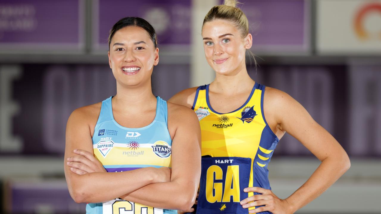 Bryah Gafa, left, is a star for Gold Coast Titans in the Sapphire Series. Picture: Steve Pohlner