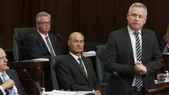 New deputy premier Guy Barnett watching premier Jeremy Rockliff. Return to the House of Assembly question time. Picture: Nikki Davis-Jones