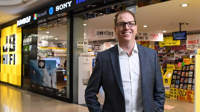 JB Hi-Fi chief executive Richard Murray applauded John Barbuto’s vision and drive more than 46 years ago to create a small business that “grew wings”. Picture: AAP