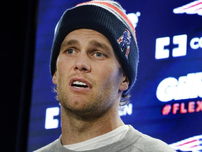 New England Patriots quarterback Tom Brady speaks at a news conference in Foxborough, Mass., Thursday, Jan. 22, 2015 as he addresses the issue of the NFL investigation of deflated footballs. (AP Photo/Elise Amendola)