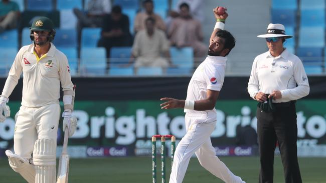 The Aussies had all sorts of trouble reading the variations of Bilal Asif. Picture: AFP.