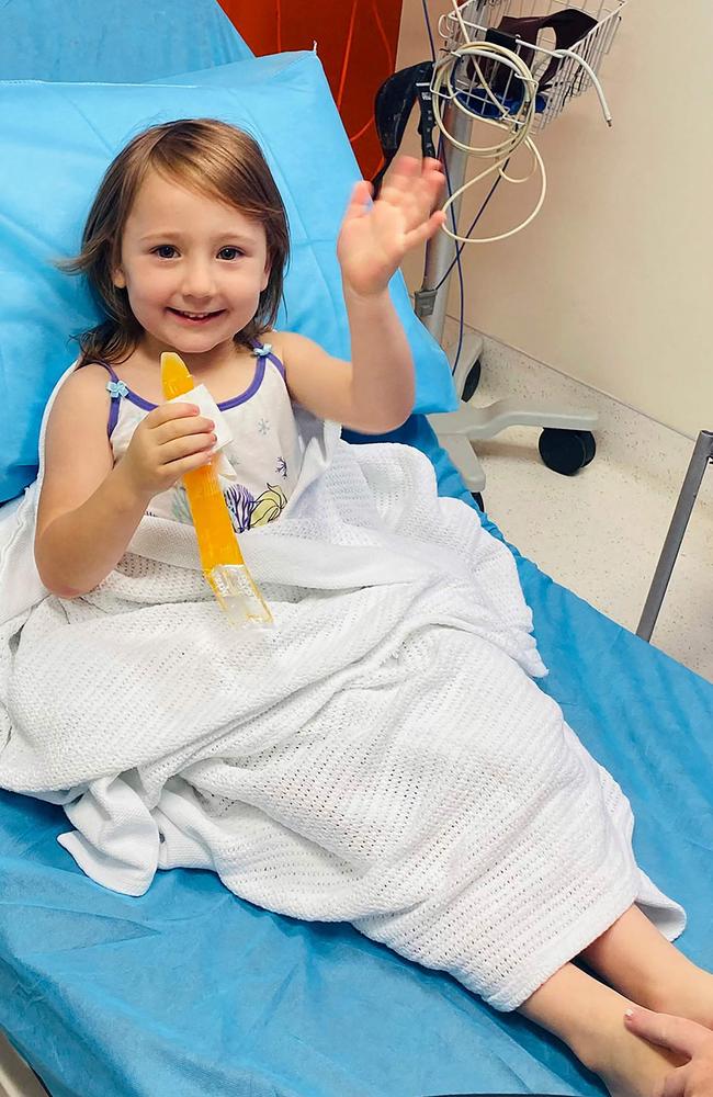 Cleo Smith waves to the camera from her hospital bed. Picture: WA Police