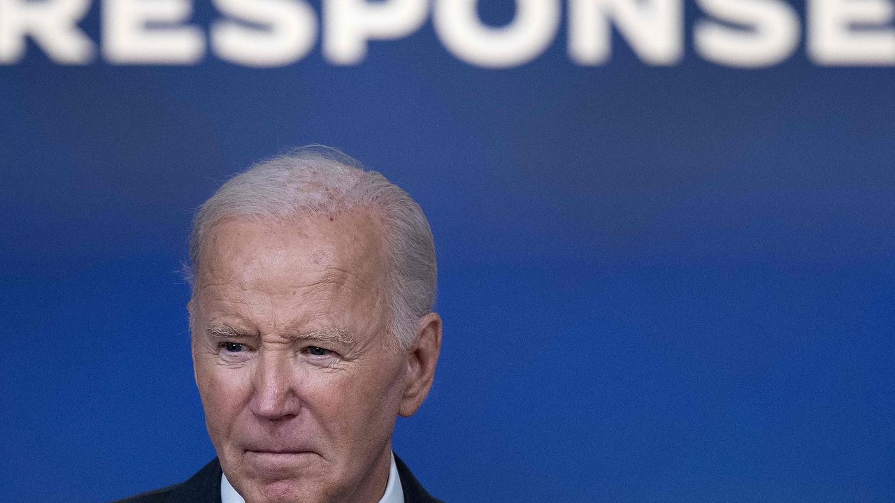 US President Joe Biden speaks about the impact of Hurricane Milton in the Eisenhower Executive Office Building in Washington, DC, on October 10, 2024. (Photo by Brendan Smialowski / AFP)