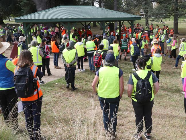 Volunteer group Ground Crew has organised a large scale search with volunteers to look for any sign of missing woman Samantha Murphy in bushland near Ballarat where she has gone missing. Picture: NCA NewsWire / David Crosling