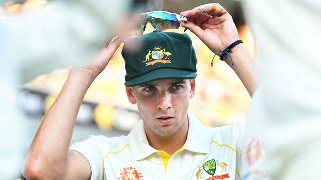 Australian bowler Jhye Richardson looks on during day one of the First Test match between Australia and Sri Lanka at The Gabba in Brisbane, Thursday, January 24, 2019. (AAP Image/Dave Hunt) NO ARCHIVING, EDITORIAL USE ONLY, IMAGES TO BE USED FOR NEWS REPORTING PURPOSES ONLY, NO COMMERCIAL USE WHATSOEVER, NO USE IN BOOKS WITHOUT PRIOR WRITTEN CONSENT FROM AAP