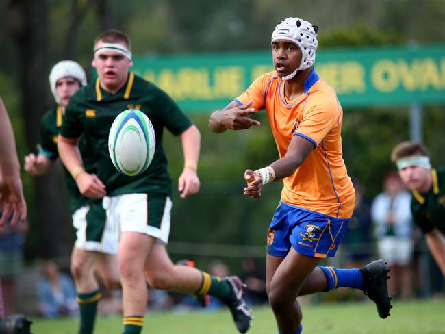 Villanova First 15 (green) and Marist College Ashgrove First 15 rugby match at Villanova Fields - Marist's Floyd Aubrey, Tingalpa Saturday 1st June 2019 Picture AAPImage/ David Clark