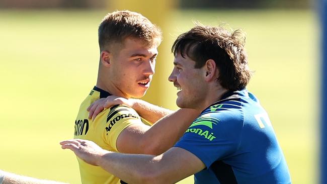 SYDNEY, AUSTRALIA - APRIL 23: Ethan Sanders of the Eels trains during a Parramatta Eels NRL Training Session at Kellyville Park on April 23, 2024 in Sydney, Australia.  (Photo by Brendon Thorne/Getty Images)