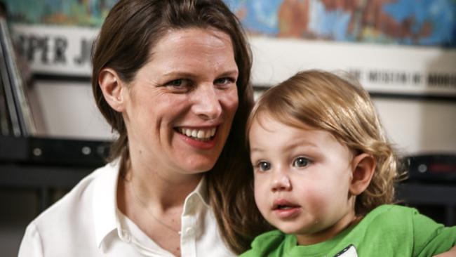 MP Kate Ellis at home today with her son Sam, who is almost 2. Picture: Mike Burton