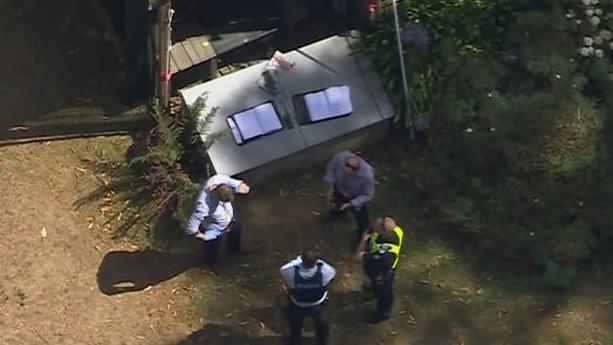 Police on scene after a man was allegedly set on fire in Wheatsheaf. Picture: 7 News