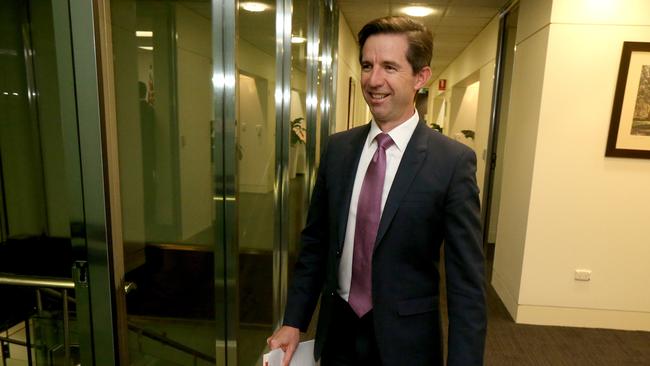 Minister for Education and Training Simon Birmingham speaks to the media after the Education council ministers meeting in Adelaide last Friday. Picture: AAP