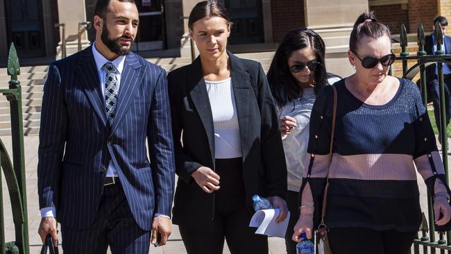 Erin Clayton leaves Bathurst Local Court with lawyer Ahmed Dib and supporters. Picture: Justin Sanson