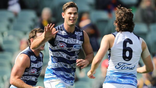 Can Tom Hawkins and Geelong put a serious dent in the Western Bulldogs’ finals aspirations on Friday night? Picture: Getty Images