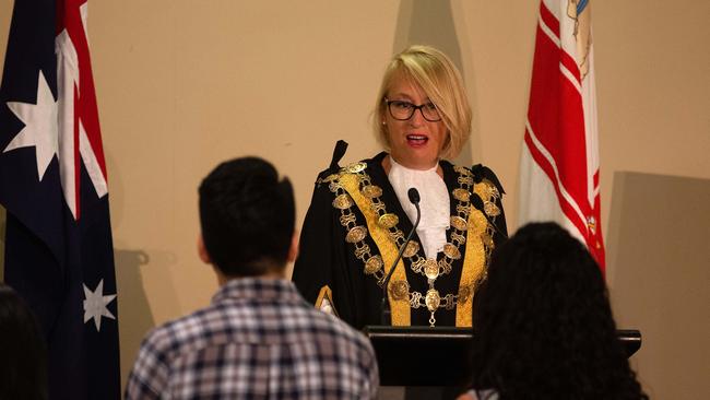 City of Melbourne Lord Mayor Sally Capp at the council’s Australia Day ceremony. Picture: Sarah Matray