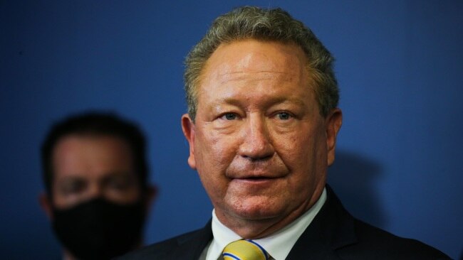 Mining giant Andrew Forrest said the federal government's $2 billion investment in green hydrogen has the potential to underpin Australia's economic security for generations. Picture: NCA NewsWire / Gaye Gerard