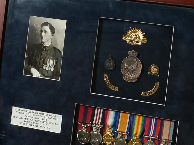 Family of decorated WWI soldier Francis Bennetts. Jake Martin 8 Great Great grandson, Matthew Martin Great Grandson, Pat Courtney 90 daughter, Jo-Anne Martin Grand daughter, Dianne Doyle 75 daughter, Samuel Carlin 23 Great Grandson, Olivia Martin 5 Great Great Grand daughter. Picture Campbell Brodie.