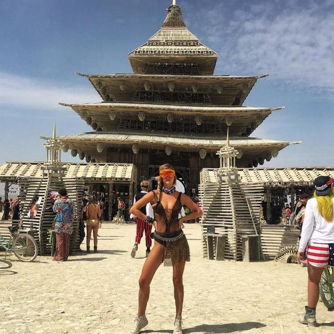 Danish model Nina Agdal at the 2016 Burning Man Festival in the Black Rock Desert, Nevada ... “The Temple.” Picture: Instagram