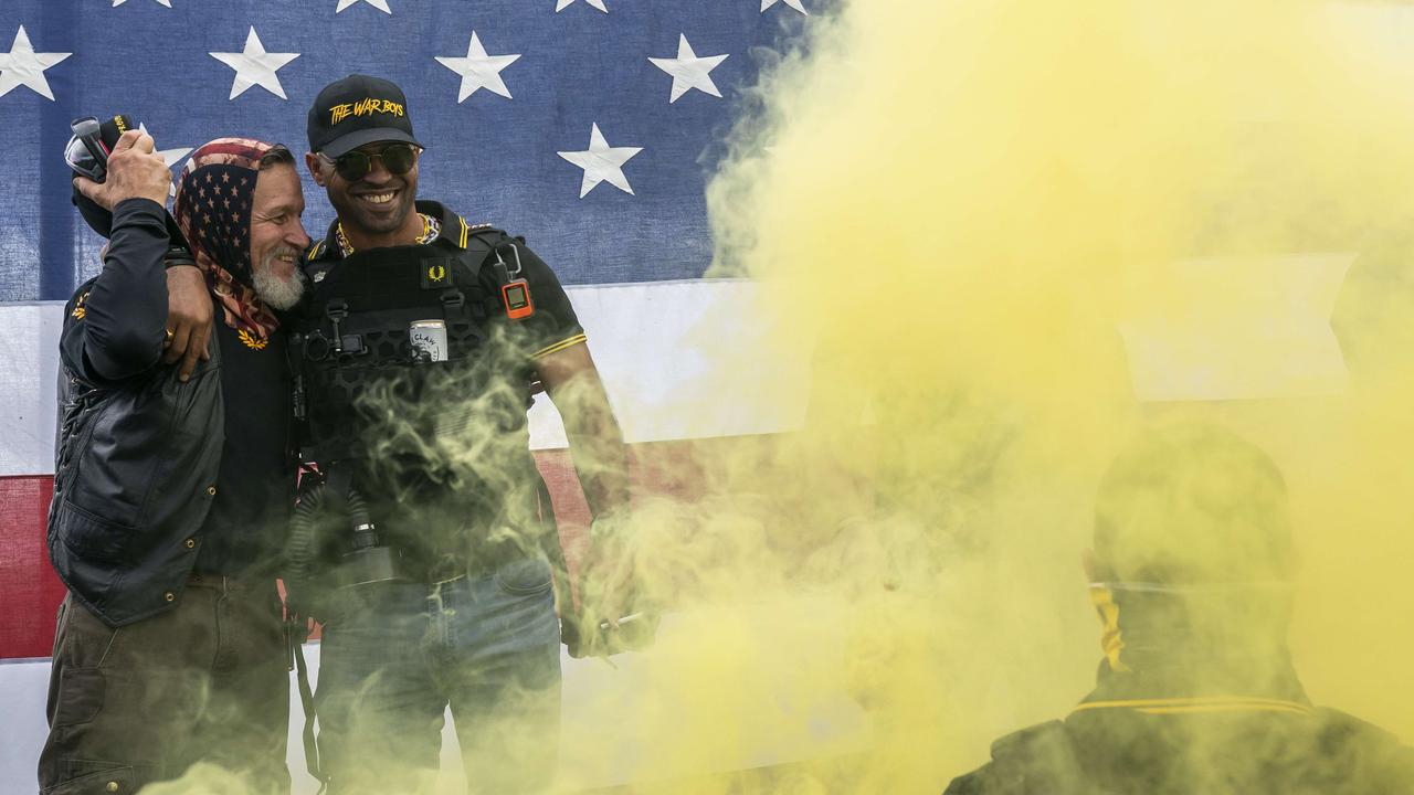 Proud Boy leader Enrique Tarrio (right) has come under fire. Picture: Nathan Howard/Getty Images/AFP