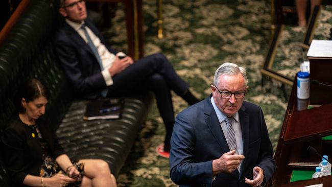 NSW Health Minister Brad Hazzard during Question Time in the Legislative Assembly at the parliament of New South Wales Sydney. Picture: POOL via NCA NewsWire / James Gourley