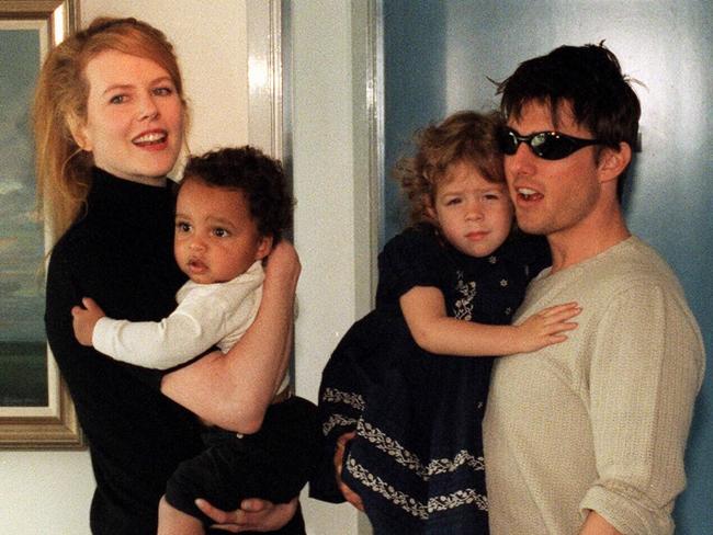 Nicole Kidman with Tom Cruise and their children Connor and Isabella in 1996. Picture: Supplied