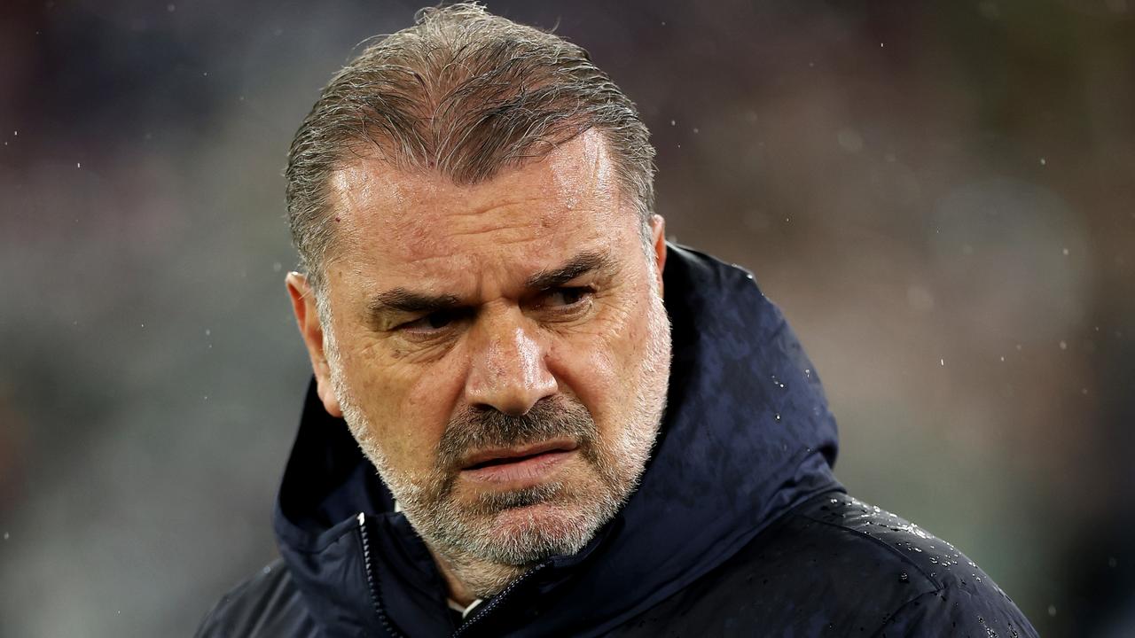 LONDON, ENGLAND - APRIL 02: Ange Postecoglou, Manager of Tottenham Hotspur, looks on during the Premier League match between West Ham United and Tottenham Hotspur at the London Stadium on April 02, 2024 in London, England. (Photo by Richard Pelham/Getty Images)