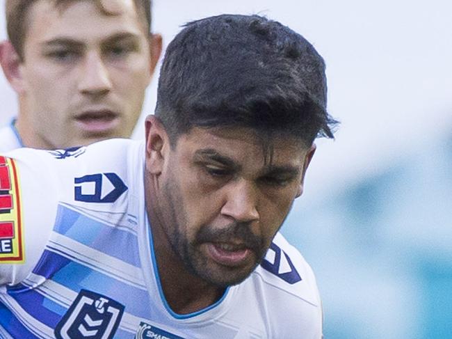 Tyrone Peachey of the Titans is tackled during the Round 3 NRL match between the South Sydney Rabbitohs and Gold Coast Titans at ANZ Stadium, Sydney, Sunday, March 31, 2019. (AAP Image/Craig Golding) NO ARCHIVING, EDITORIAL USE ONLY