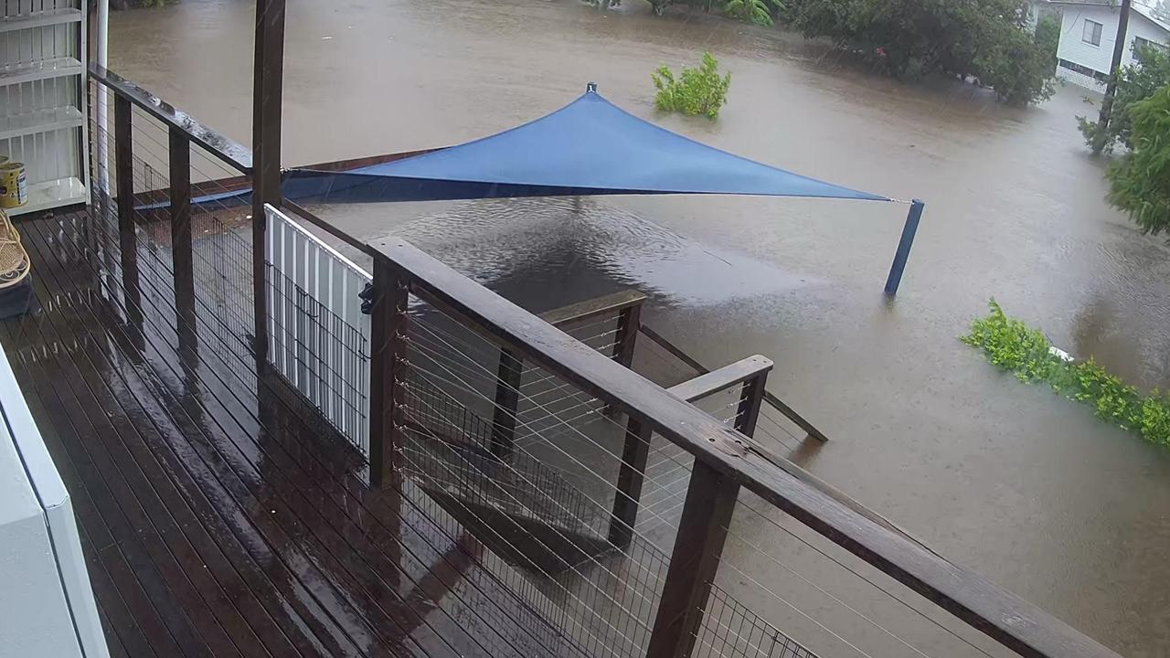 CCTV picture of flooding at Shane McNamara's property at Carina in the aftermath of Cyclone Alfred