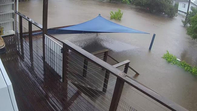 CCTV picture of flooding at Shane McNamara's property at Carina in the aftermath of Cyclone Alfred