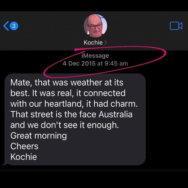 Sam Mac shares David Koch's first ever text to him. Picture: Sam Mac/Instagram